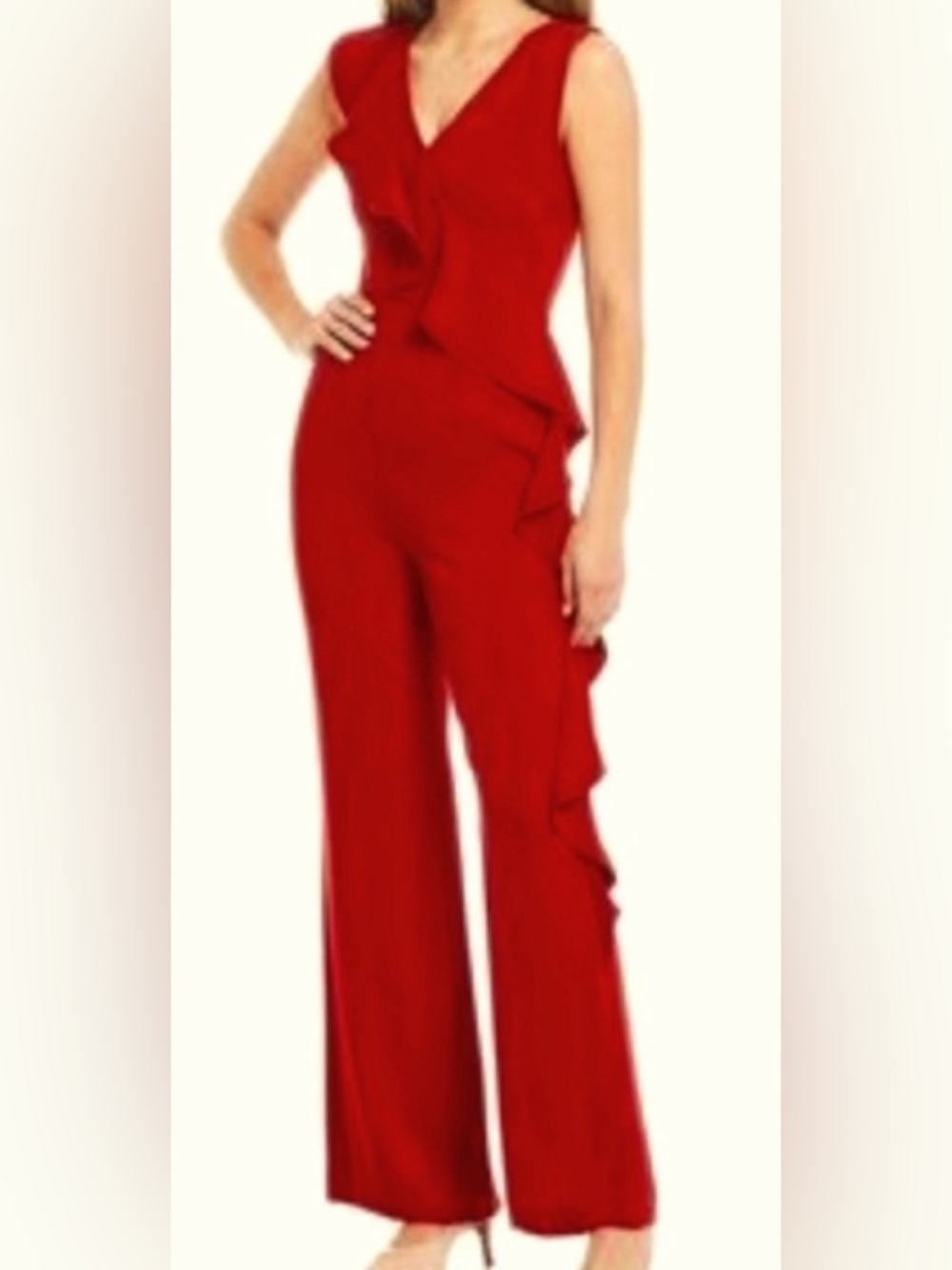 ANTONIO MELANI Red Ruffle Wide-Leg Jumpsuit
